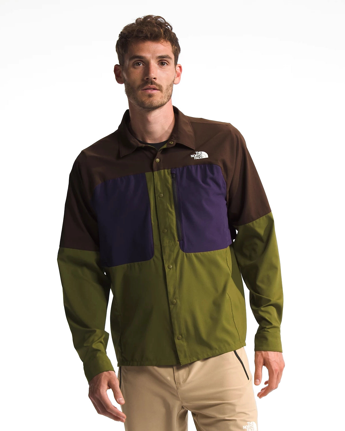 Men’s First Trail UPF Long-Sleeve Shirt - Forest Olive/Demitasse Brown/Black Currant Purple
