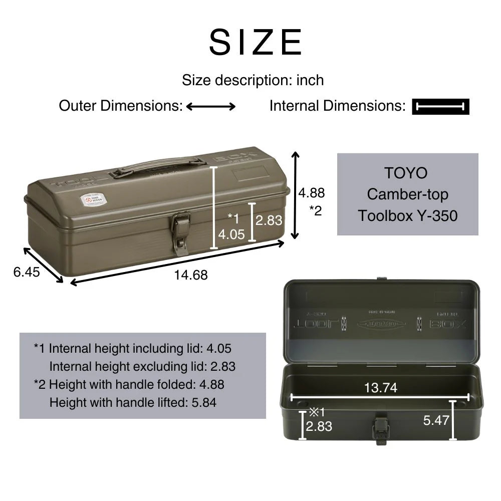 Y-350 Steel Toolbox with Top Handle and Camber Lid - Military Green