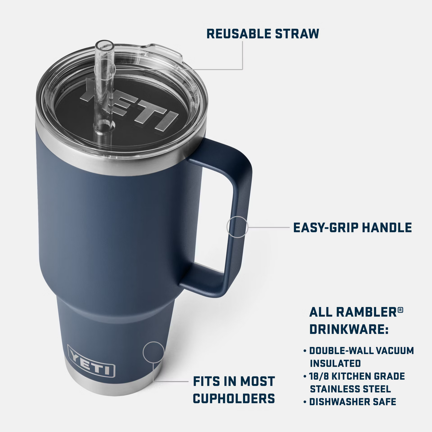 RAMBLER 42 OZ STRAW MUG - Navy
