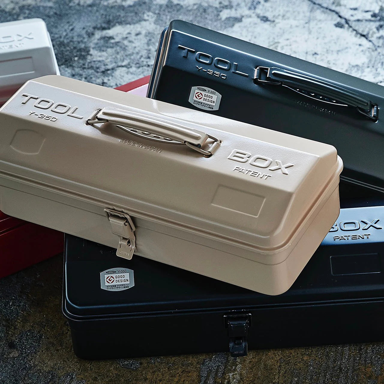 Y-350 Steel Toolbox with Top Handle and Camber Lid - Beige