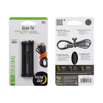 Gear Tie 3" 4 Pack - Black