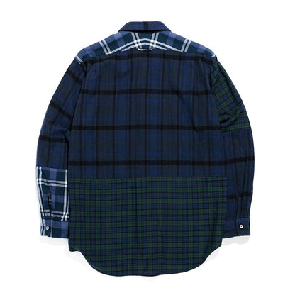 Combo Short Collar Shirt - Navy Black Plaid Flannel