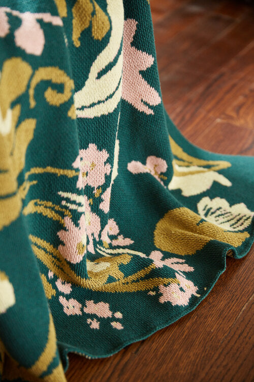 Poppies & Lotus Forest Green Large Blanket