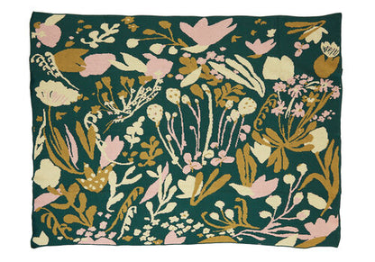 Poppies & Lotus Forest Green Large Blanket